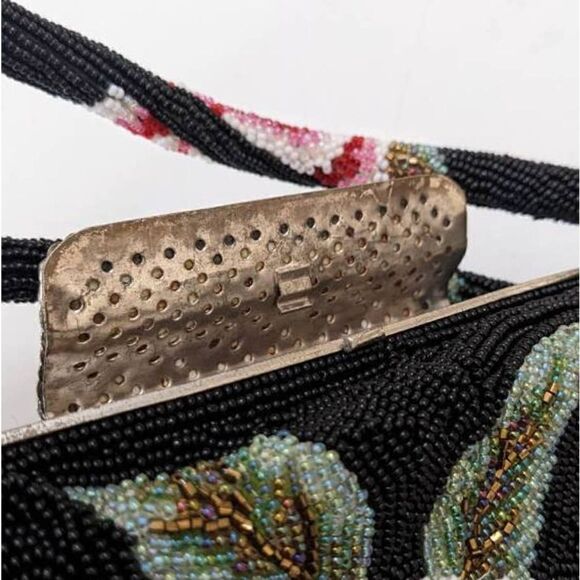 Fully Beaded Floral Evening Handbag Purse Lined Multicolor Roses - Picture 3 of 8